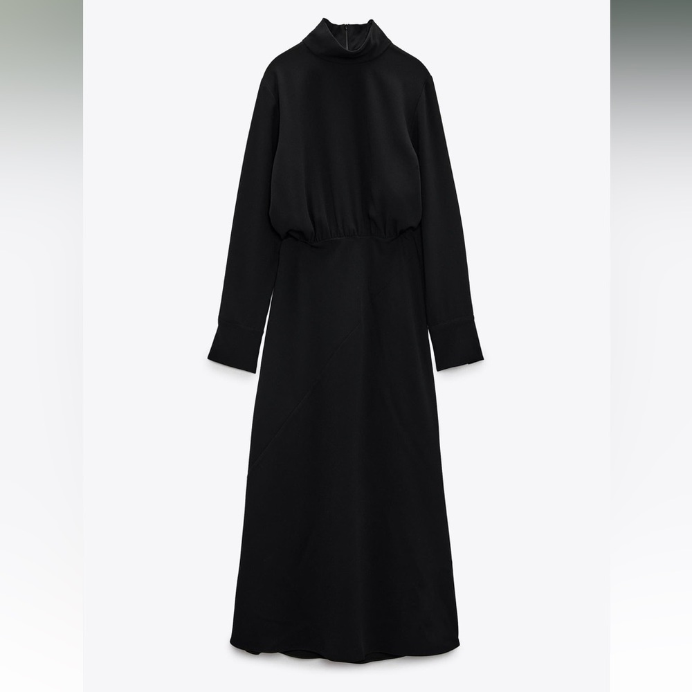 ZARA HIGH COLLAR MIDI DRESS - Picture 4 of 7